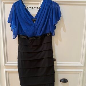 Enfocus Studio Royal Blue and Black Layered Midi Dress